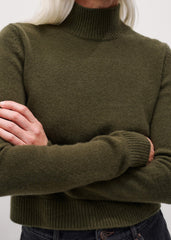 Olive Green High Neck Crop Sweater meandem