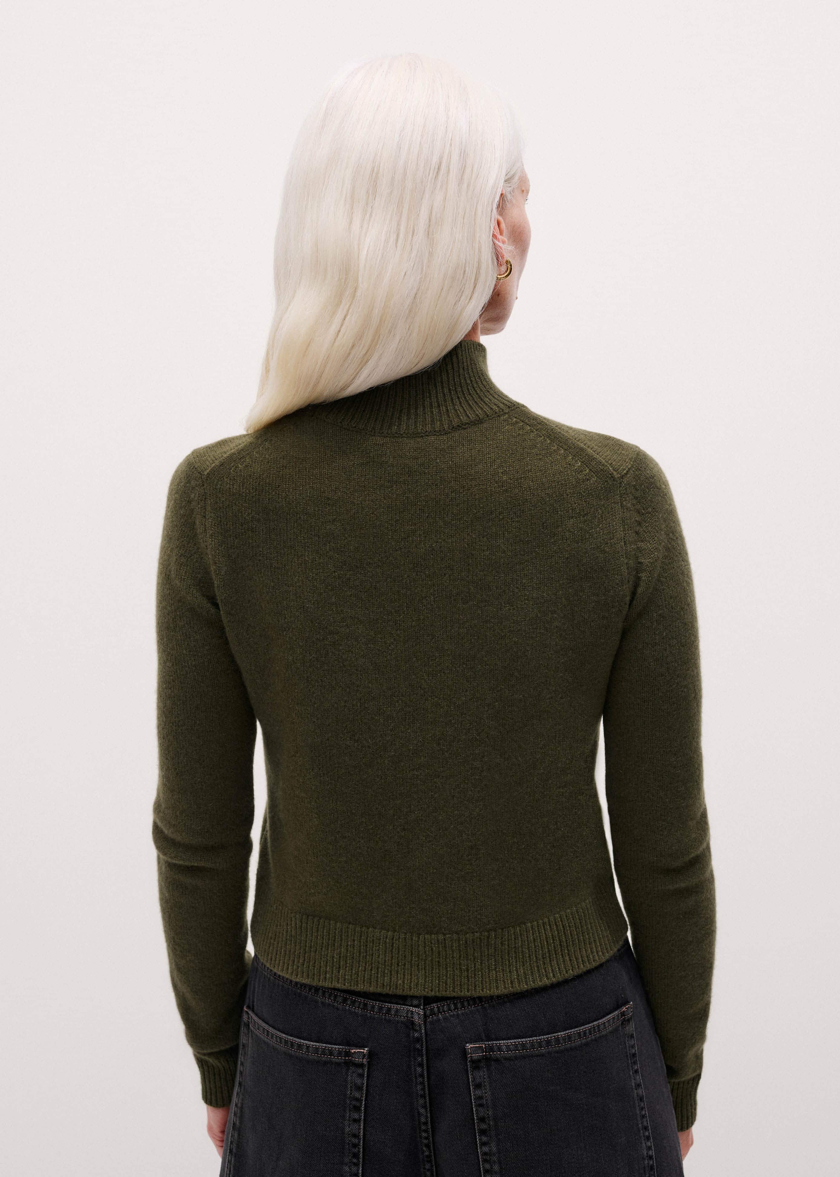 Olive Green High Neck Crop Sweater meandem