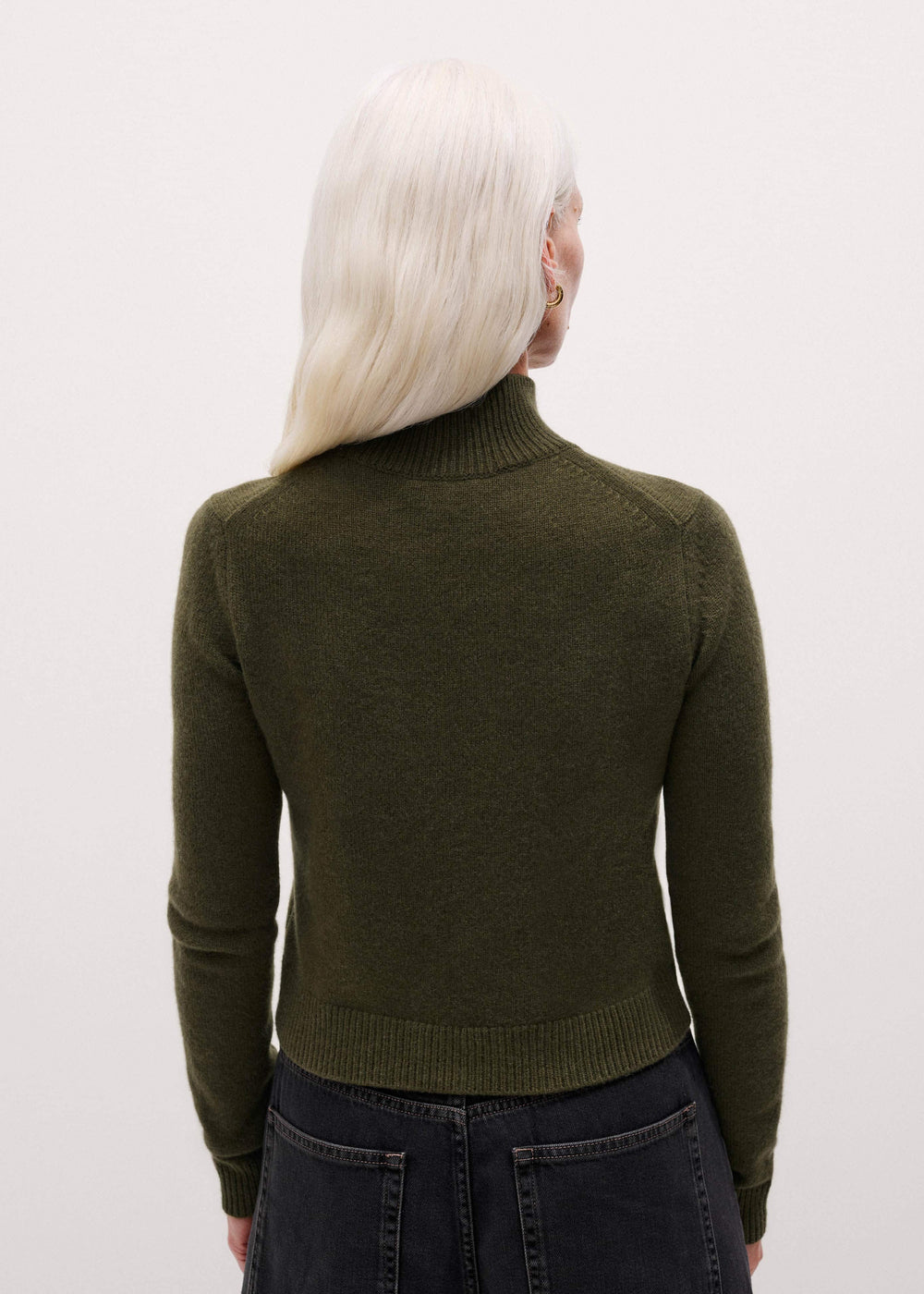 Olive Green High Neck Crop Sweater meandem