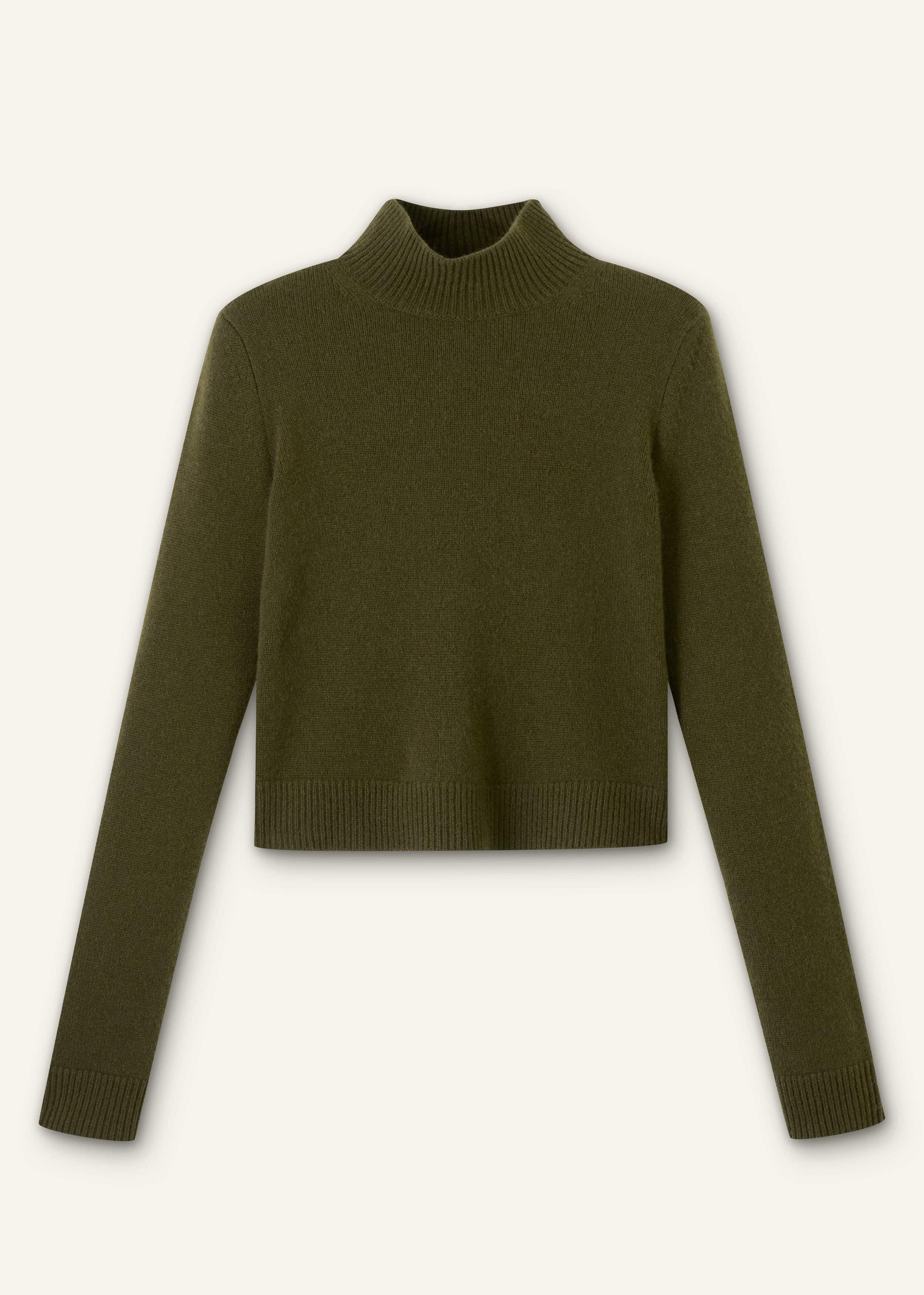 Olive Green High Neck Crop Sweater meandem