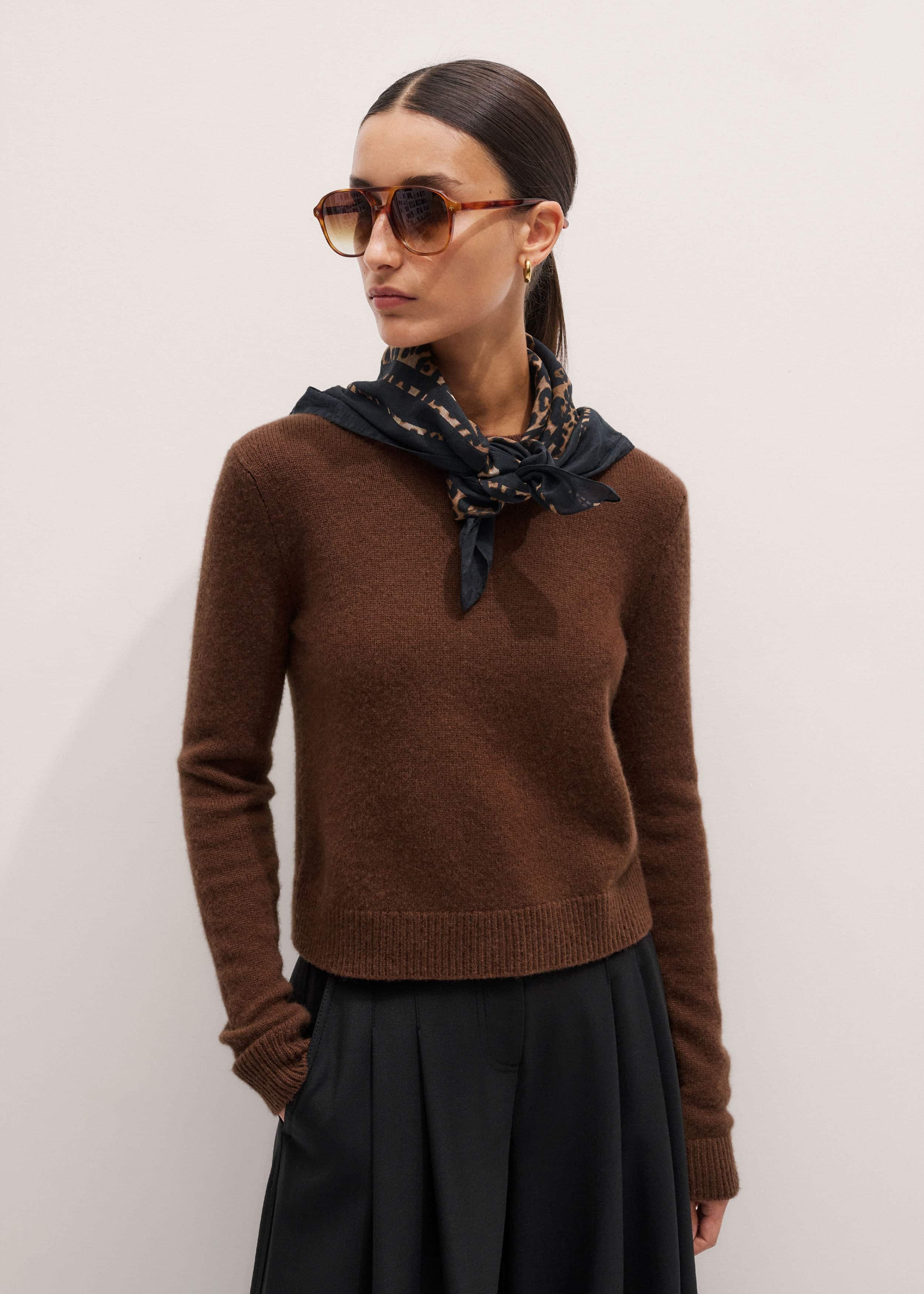 Brown Cashmere Relaxed Crop Sweater meandem