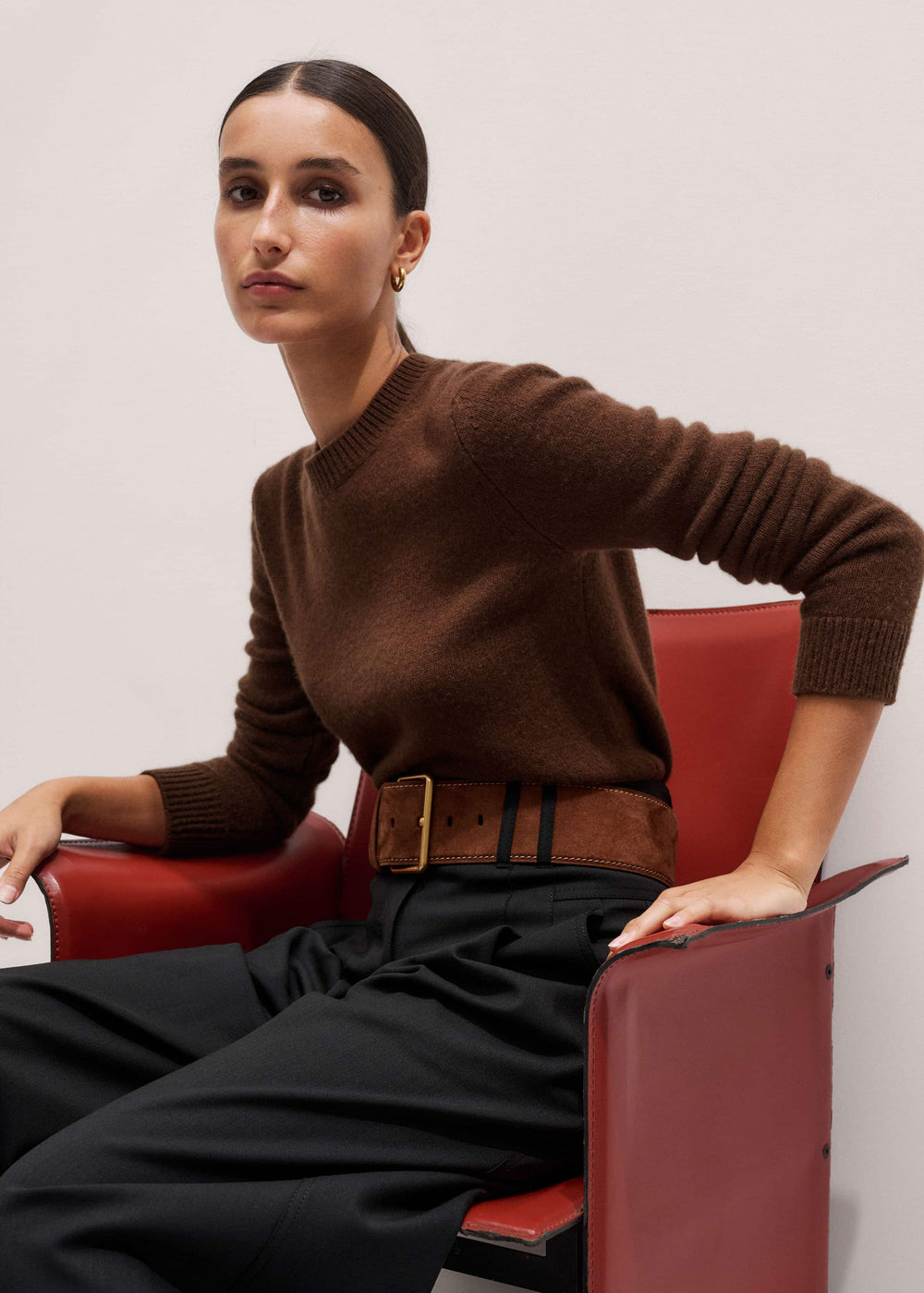 Brown Cashmere Relaxed Crop Sweater meandem