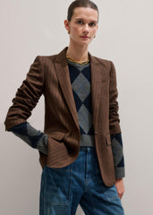 Brown Pinstripe Sharp Shoulder Blazer meandem