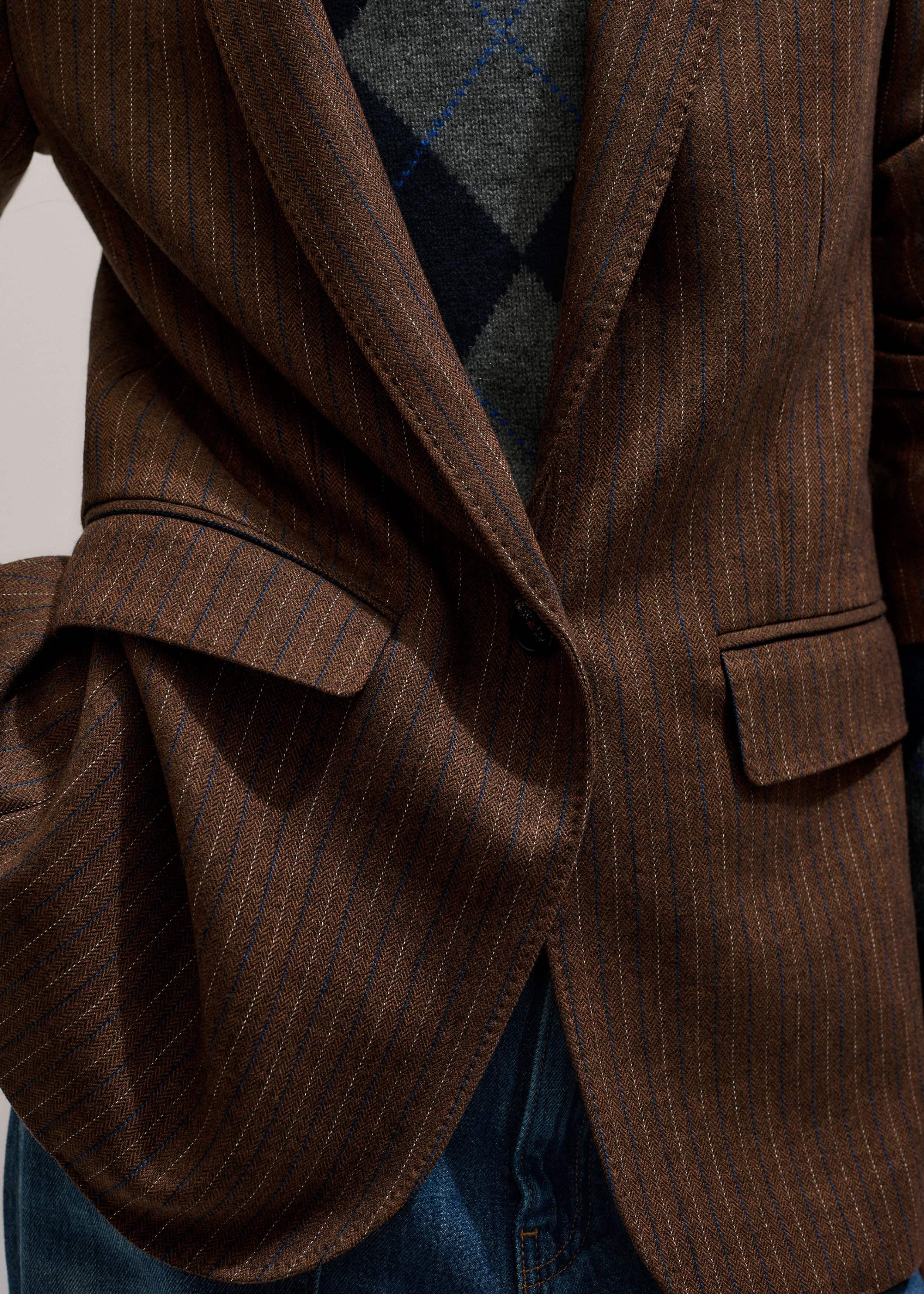 Brown Pinstripe Sharp Shoulder Blazer meandem