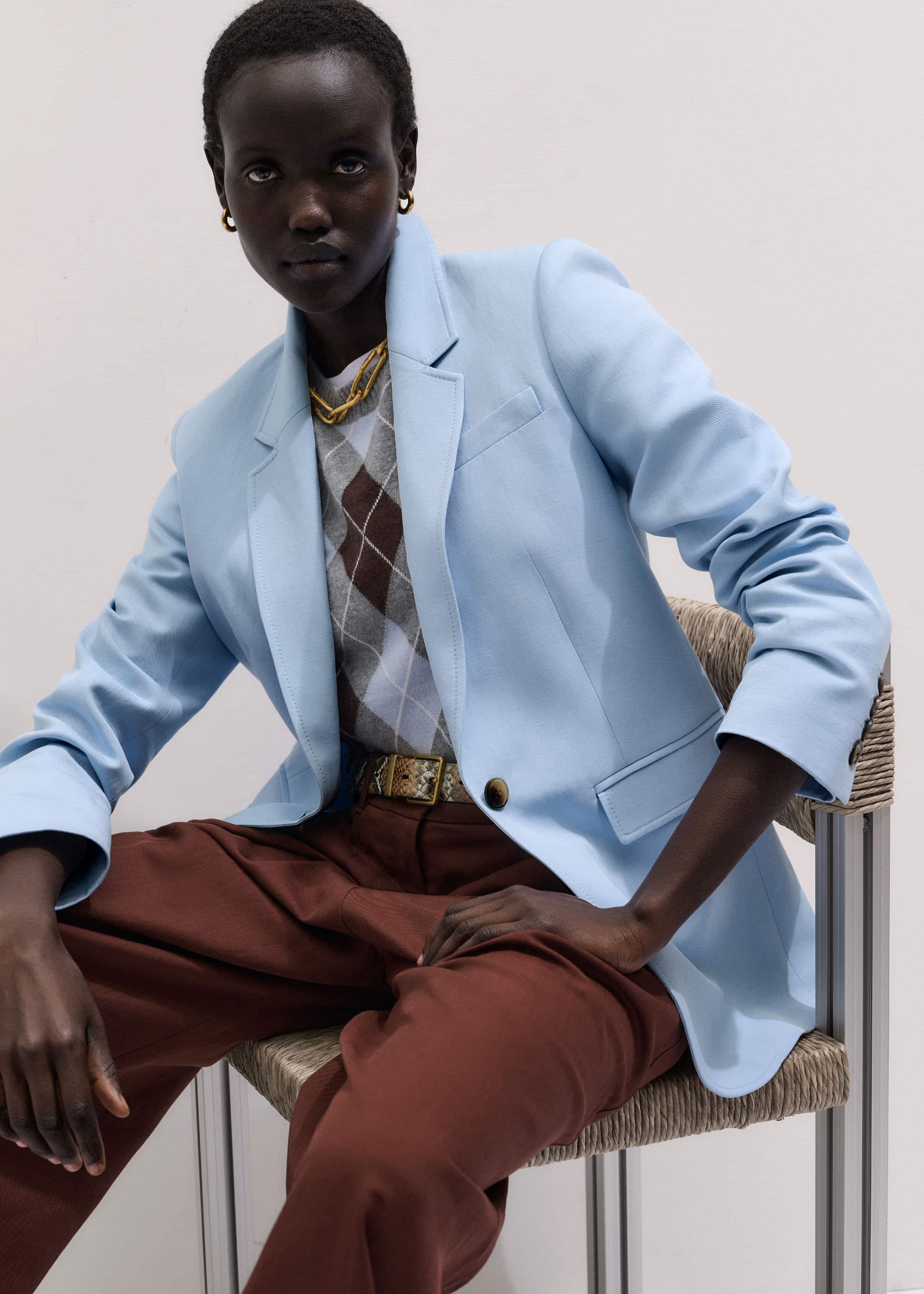 Sky Blue Sharp Shoulder Blazer meandem