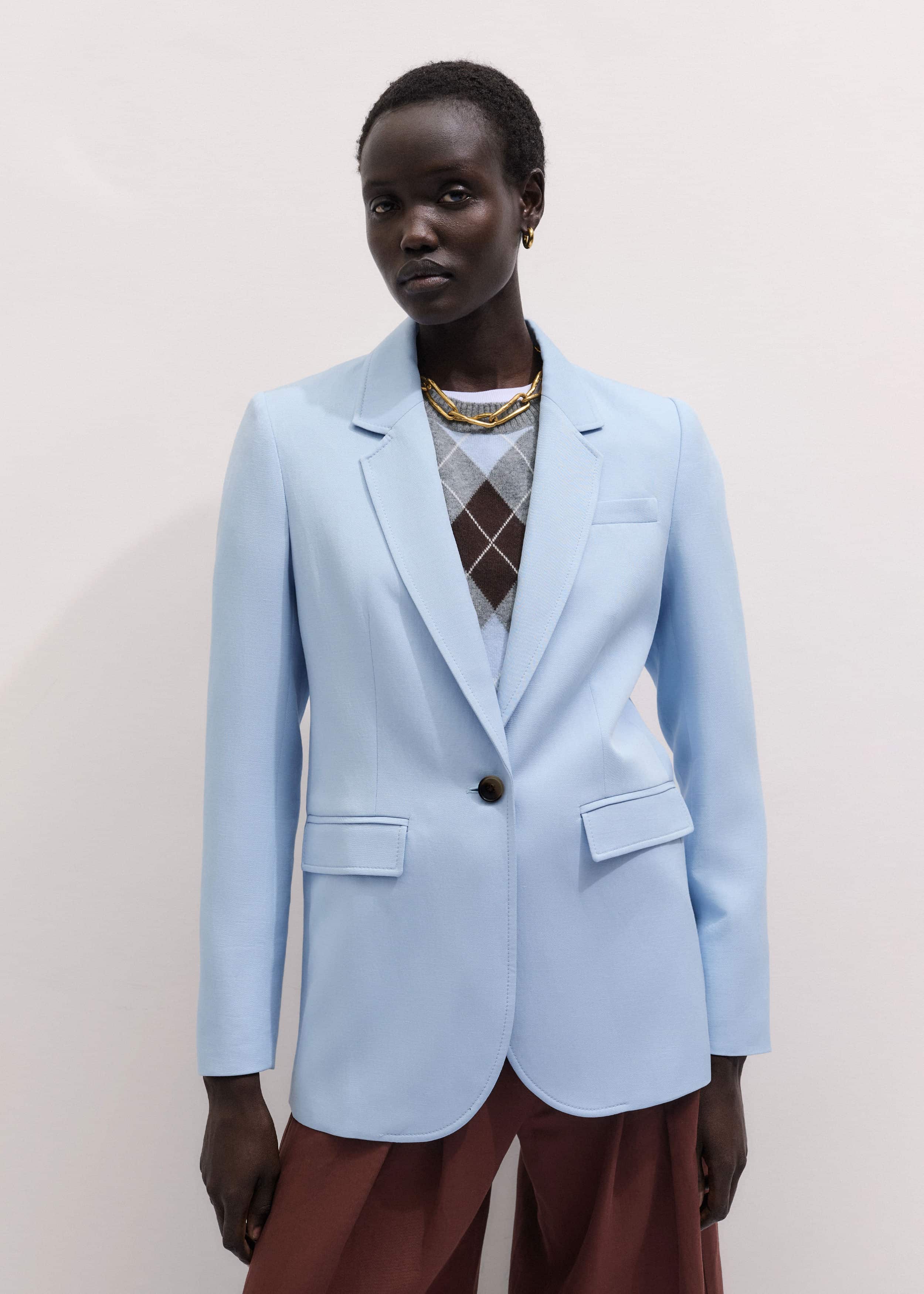 Sky Blue Sharp Shoulder Blazer meandem