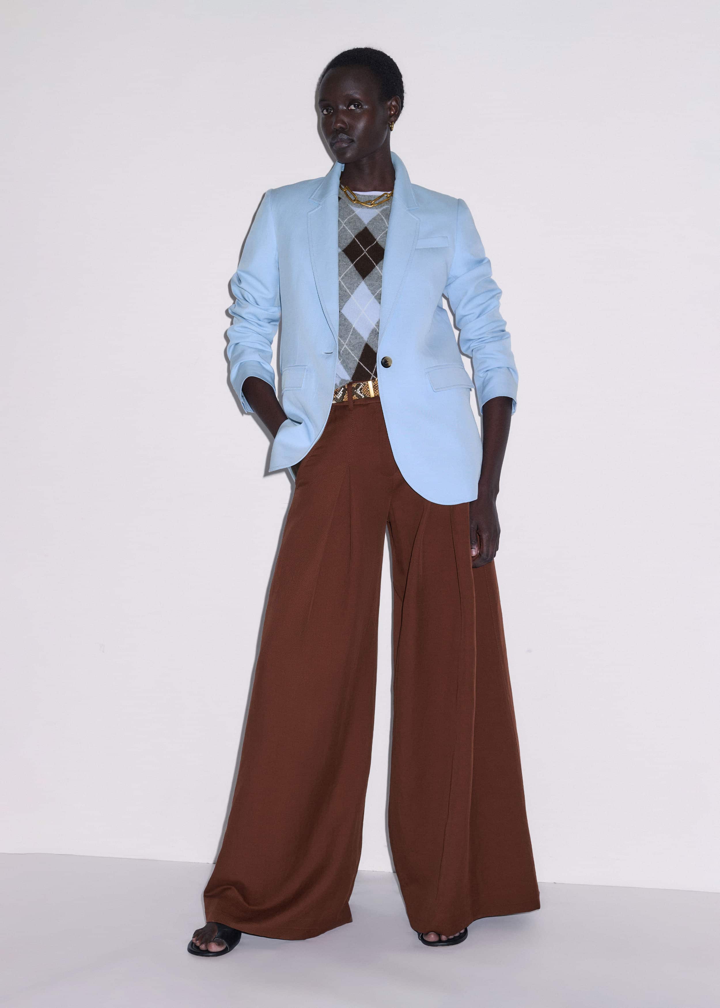 Sky Blue Sharp Shoulder Blazer meandem