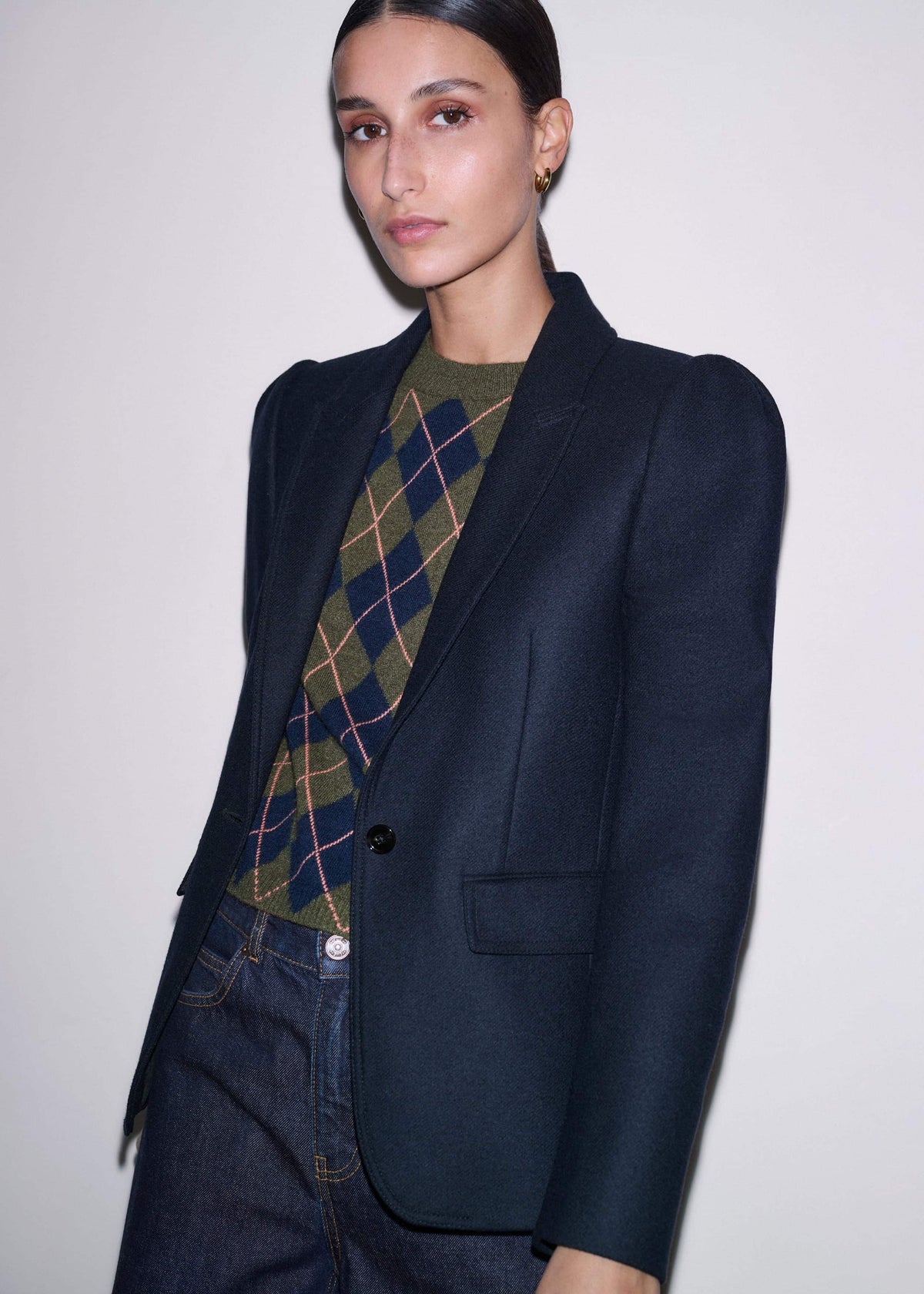 Navy Feminine Sleeve Fitted Blazer meandem