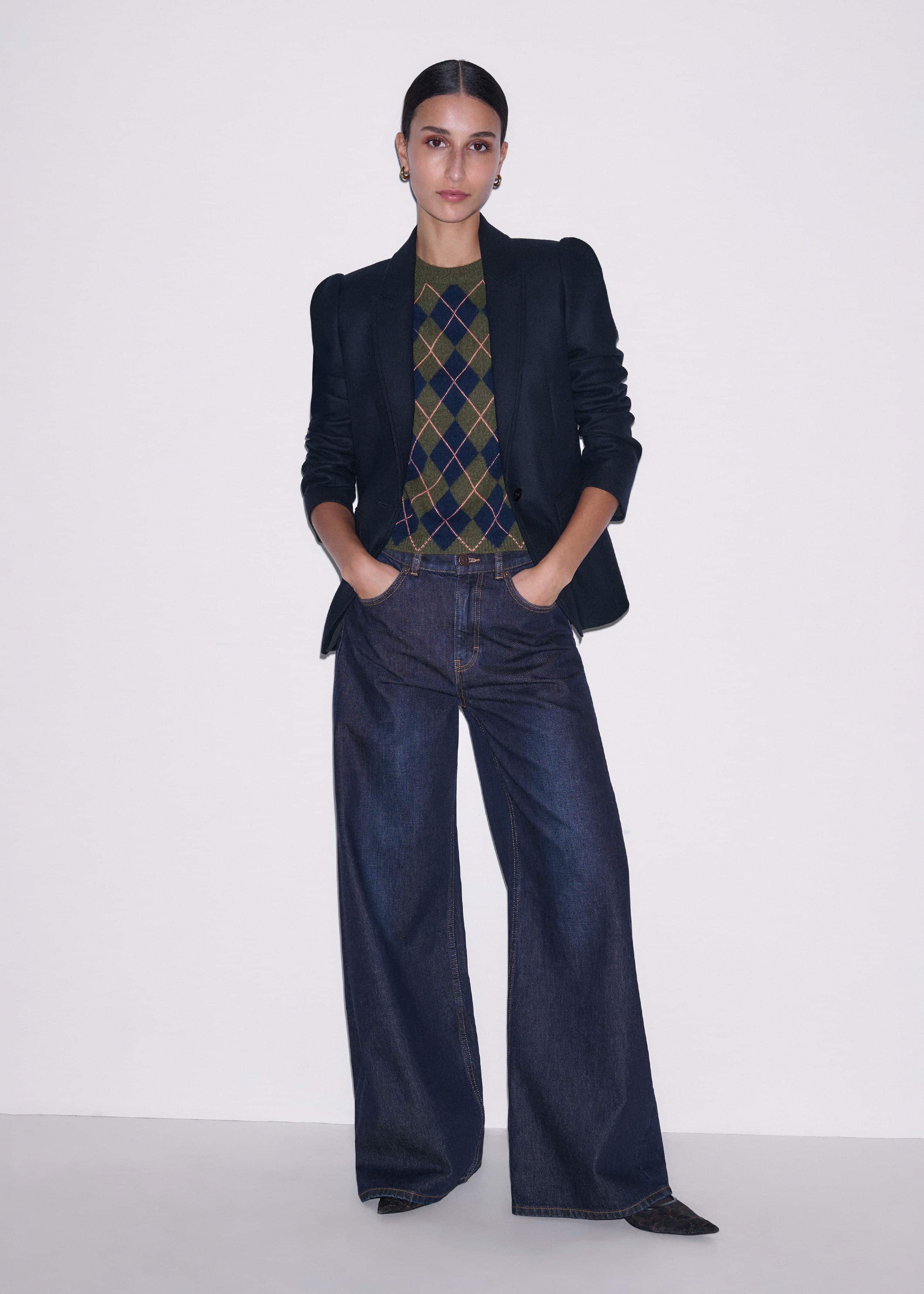 Navy Feminine Sleeve Fitted Blazer meandem