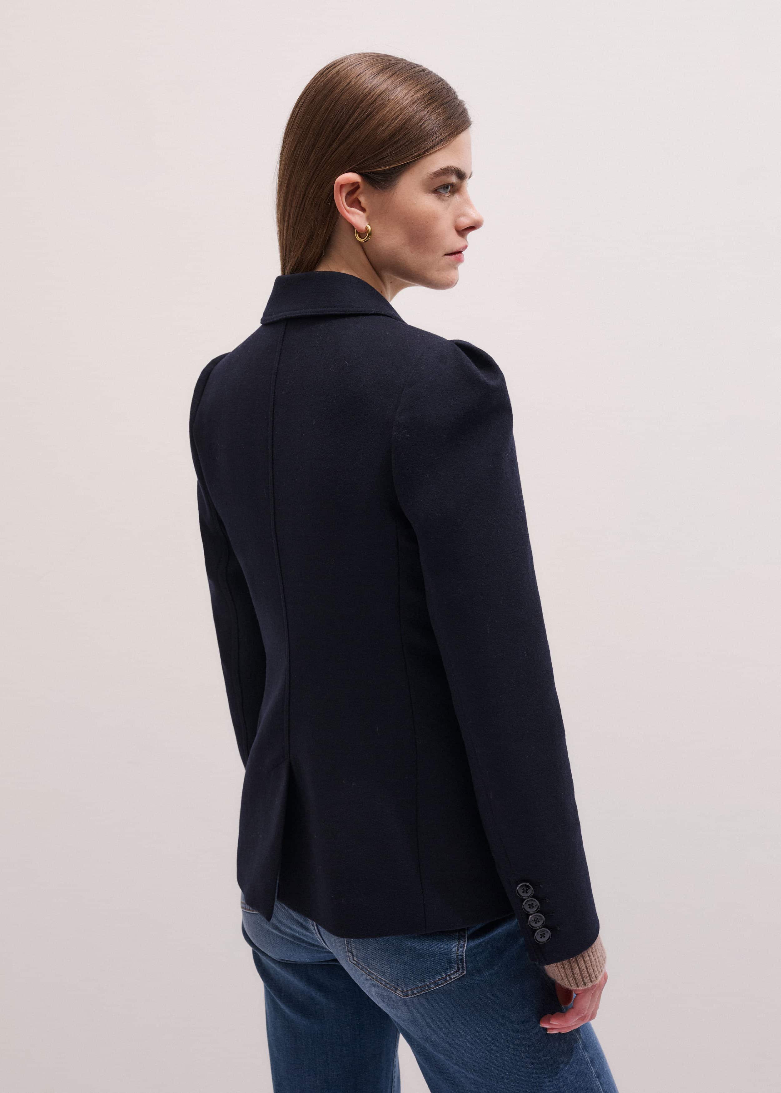 Navy Feminine Sleeve Fitted Blazer meandem