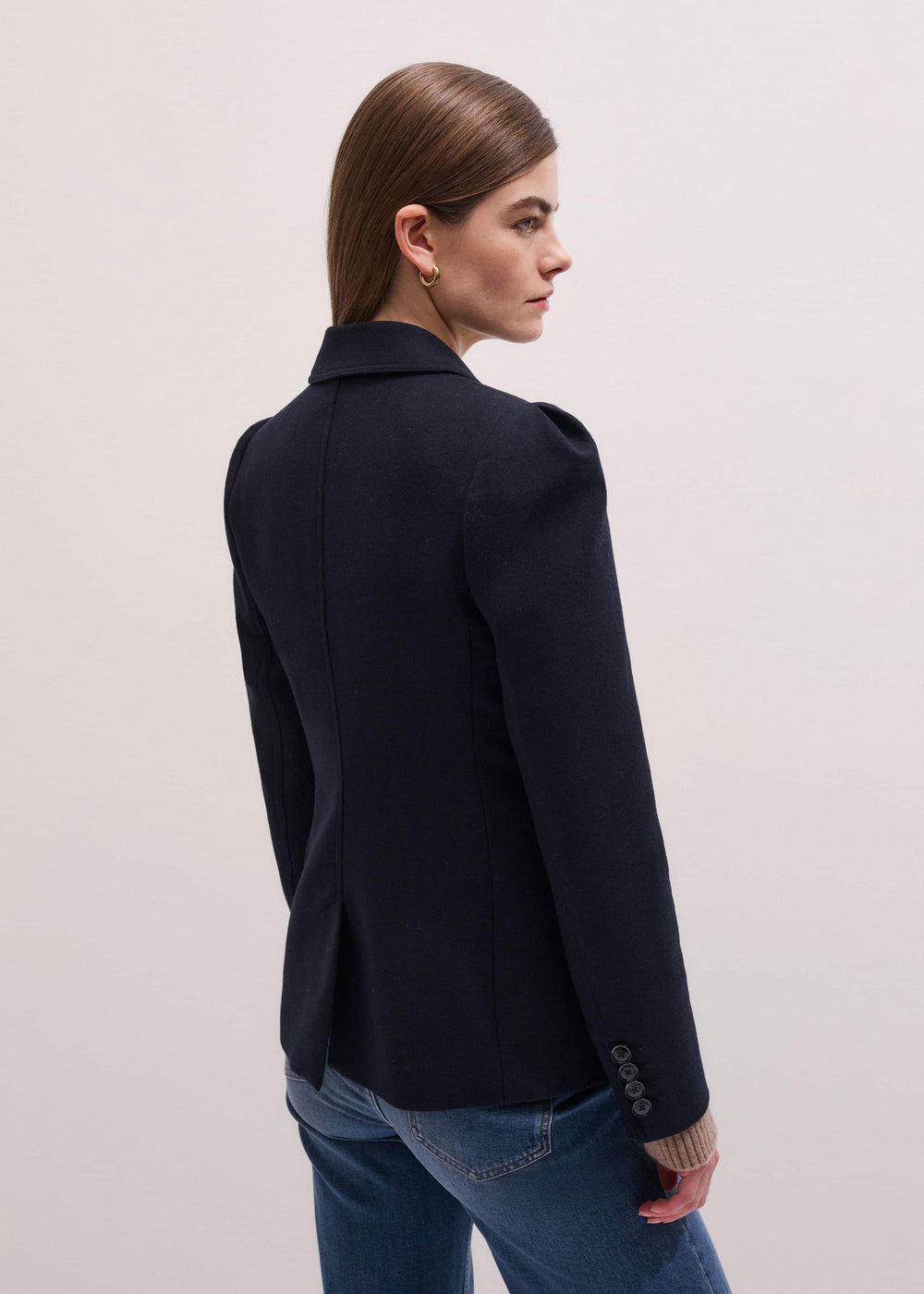 Navy Feminine Sleeve Fitted Blazer meandem
