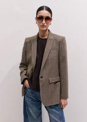 Brown Check Sharp Shoulder Blazer meandem