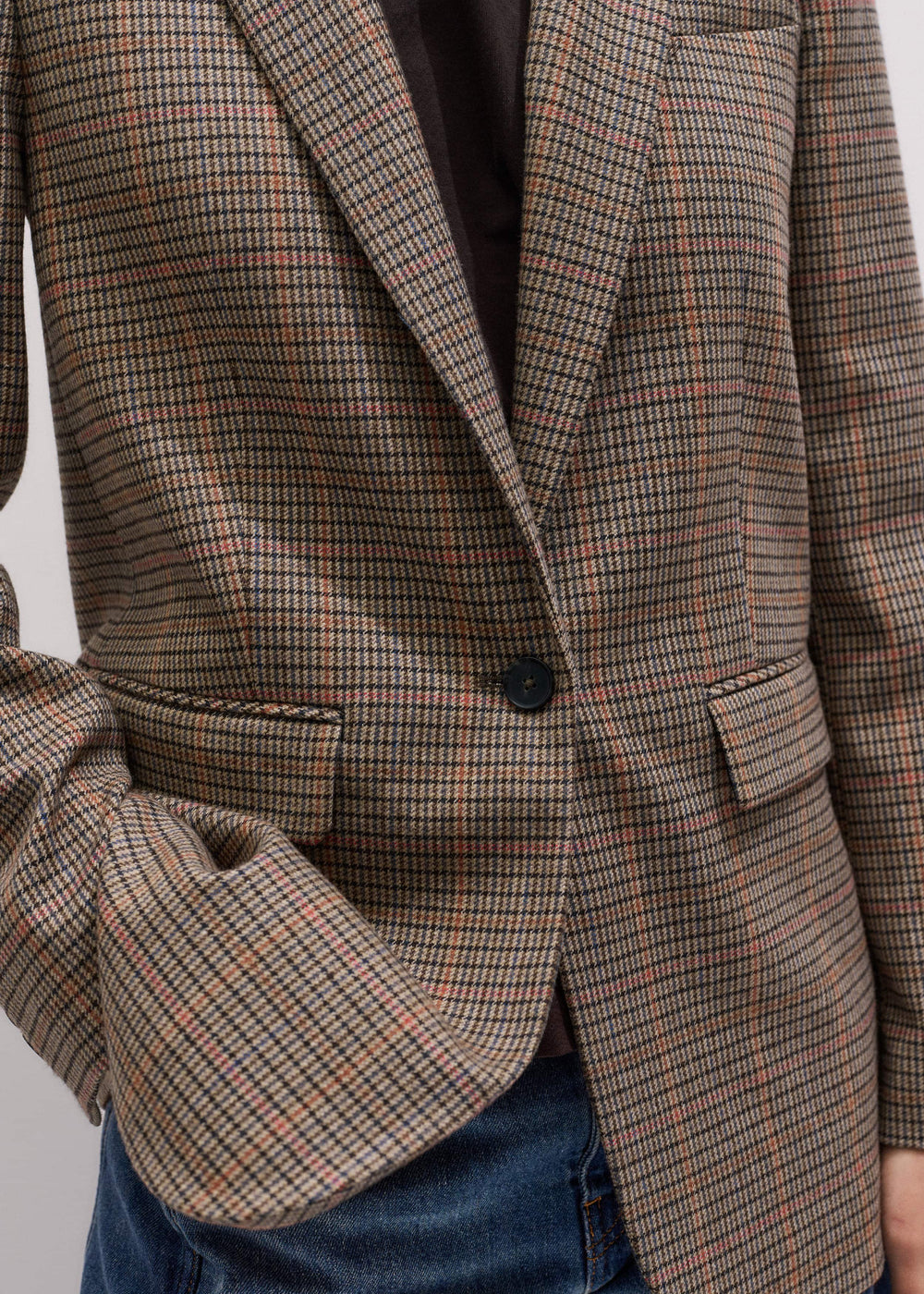 Brown Check Sharp Shoulder Blazer meandem