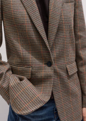 Brown Check Sharp Shoulder Blazer meandem