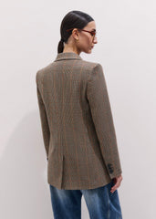 Brown Check Sharp Shoulder Blazer meandem