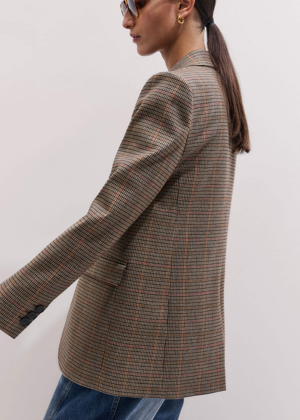 Brown Check Sharp Shoulder Blazer meandem