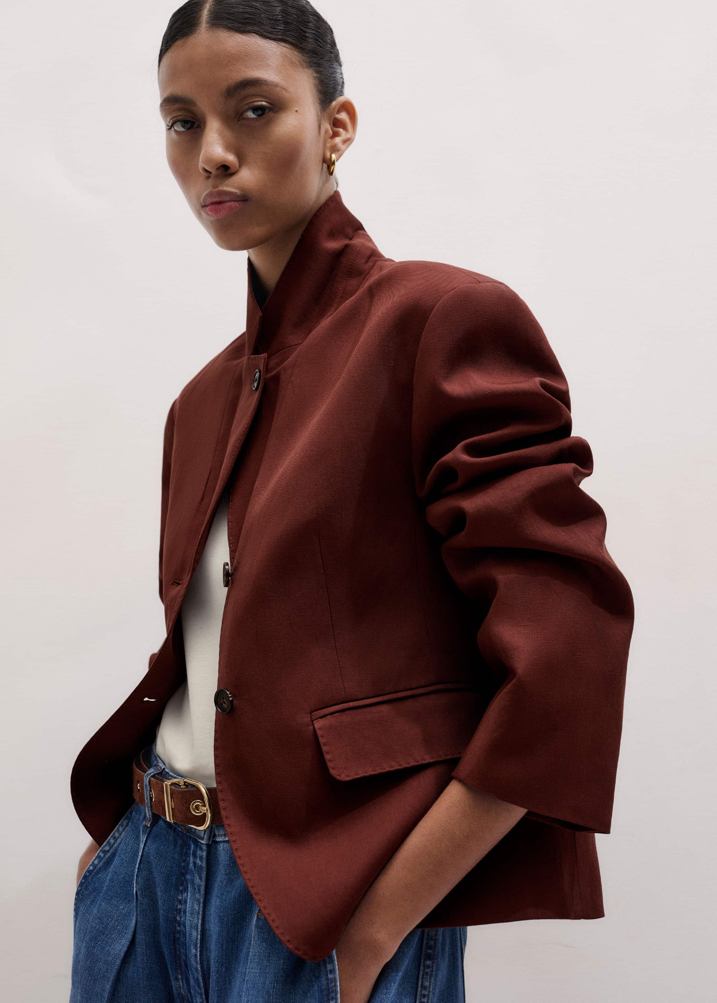 Cinnamon Brown Oversized Short Blazer meandem