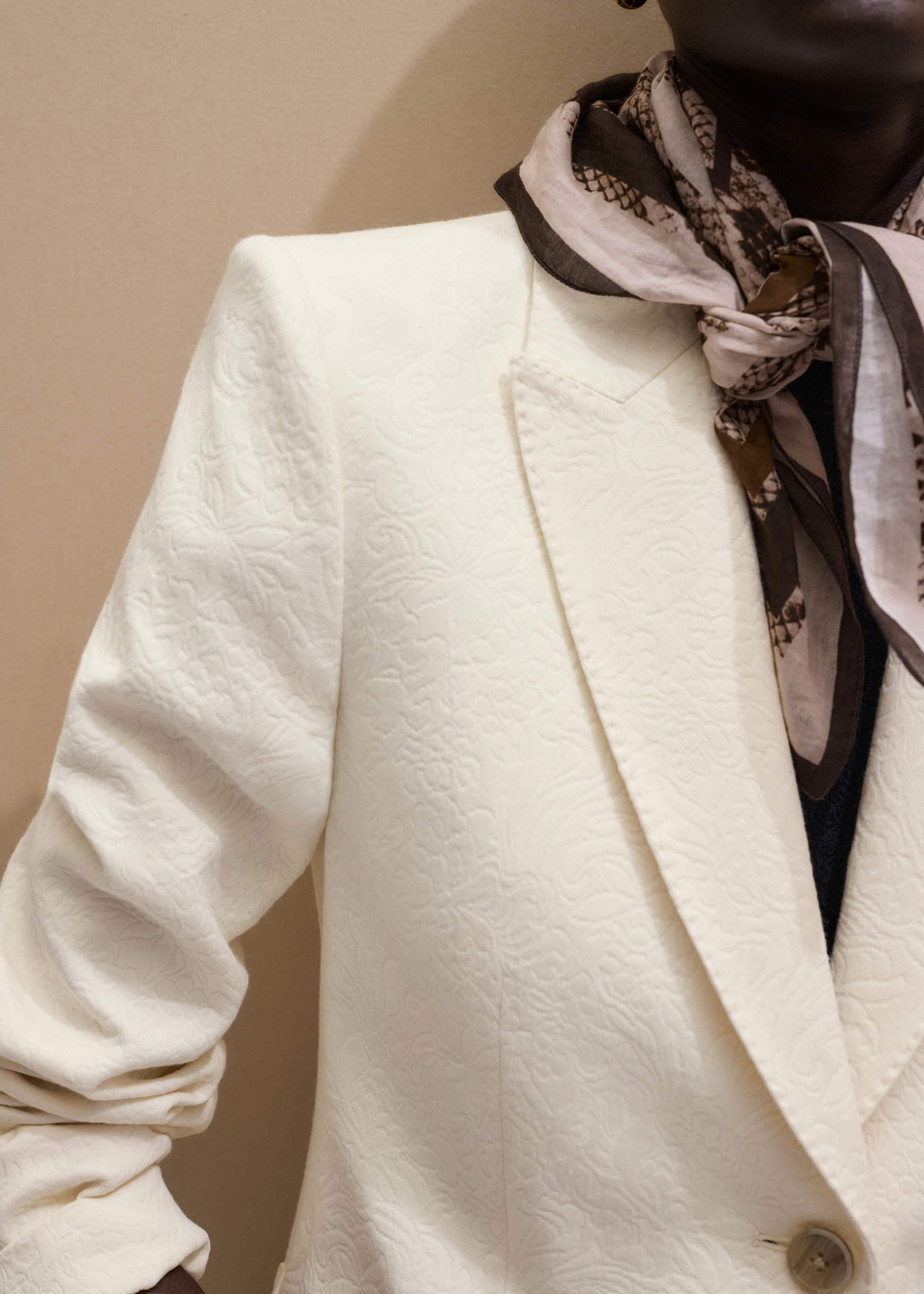 Ivory Luxe Jacquard Sharp Shoulder Blazer meandem
