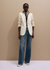 Ivory Luxe Jacquard Sharp Shoulder Blazer meandem