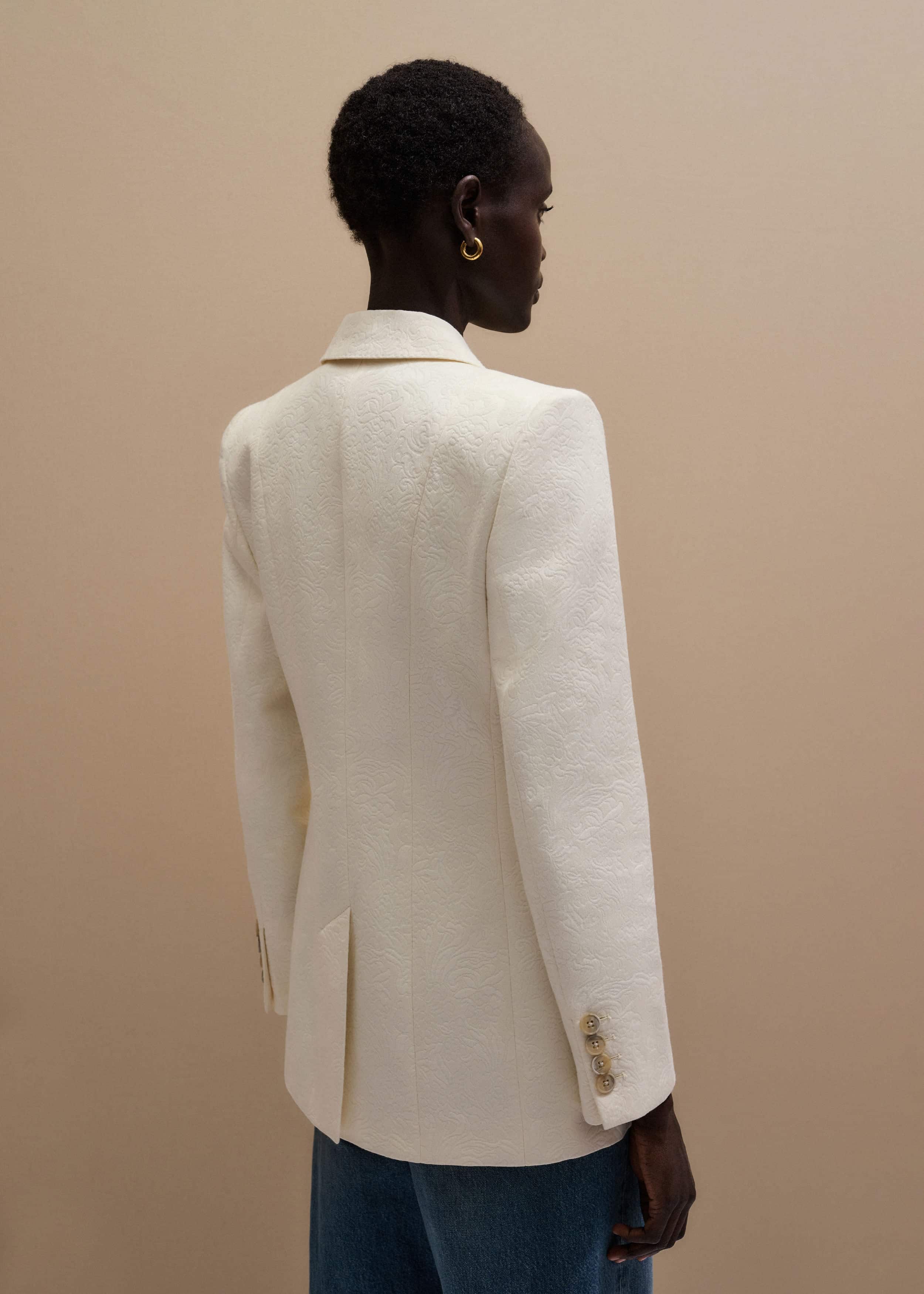 Ivory Luxe Jacquard Sharp Shoulder Blazer meandem