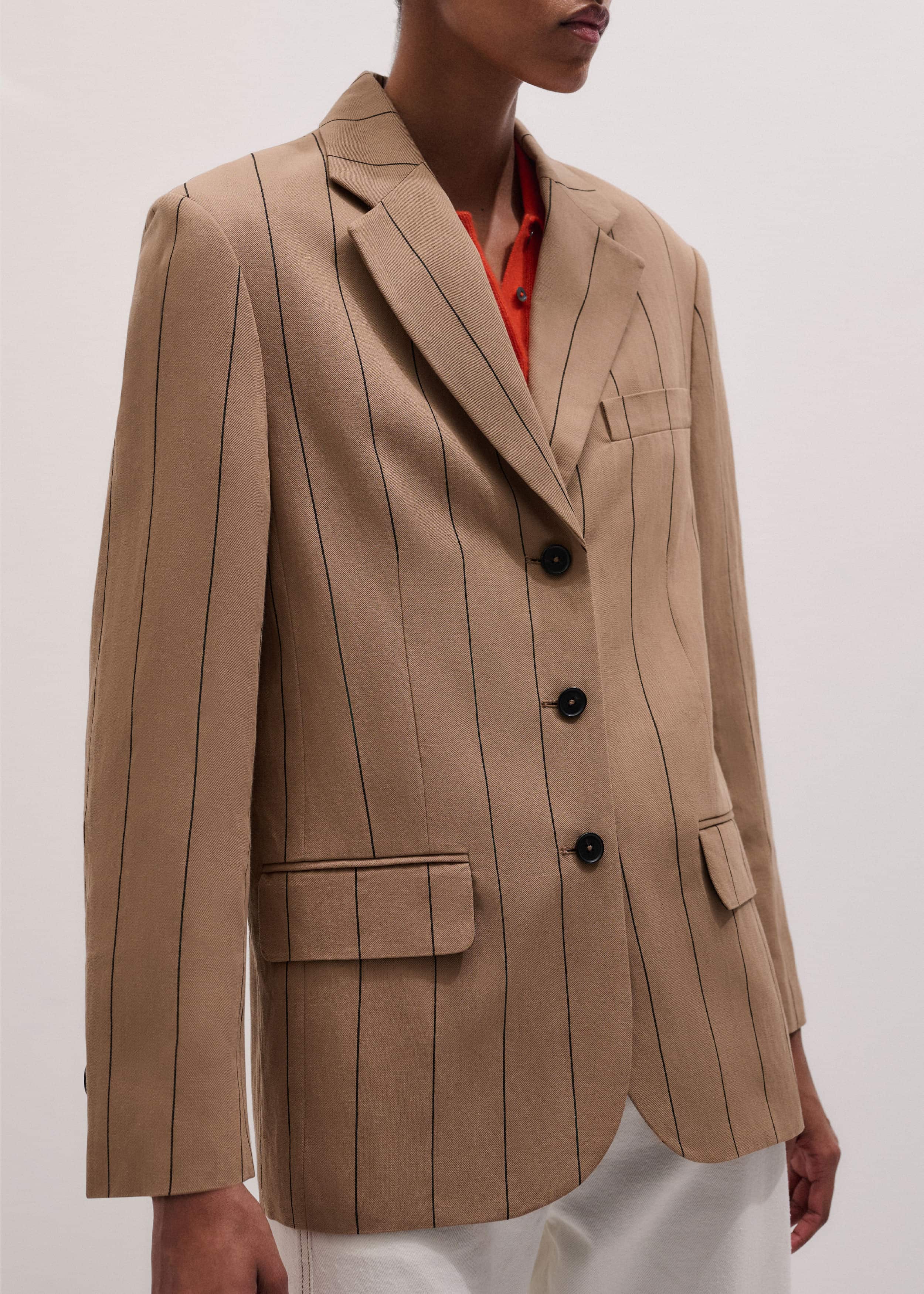 Tan Icon Intelligently Oversized Pinstripe Blazer meandem