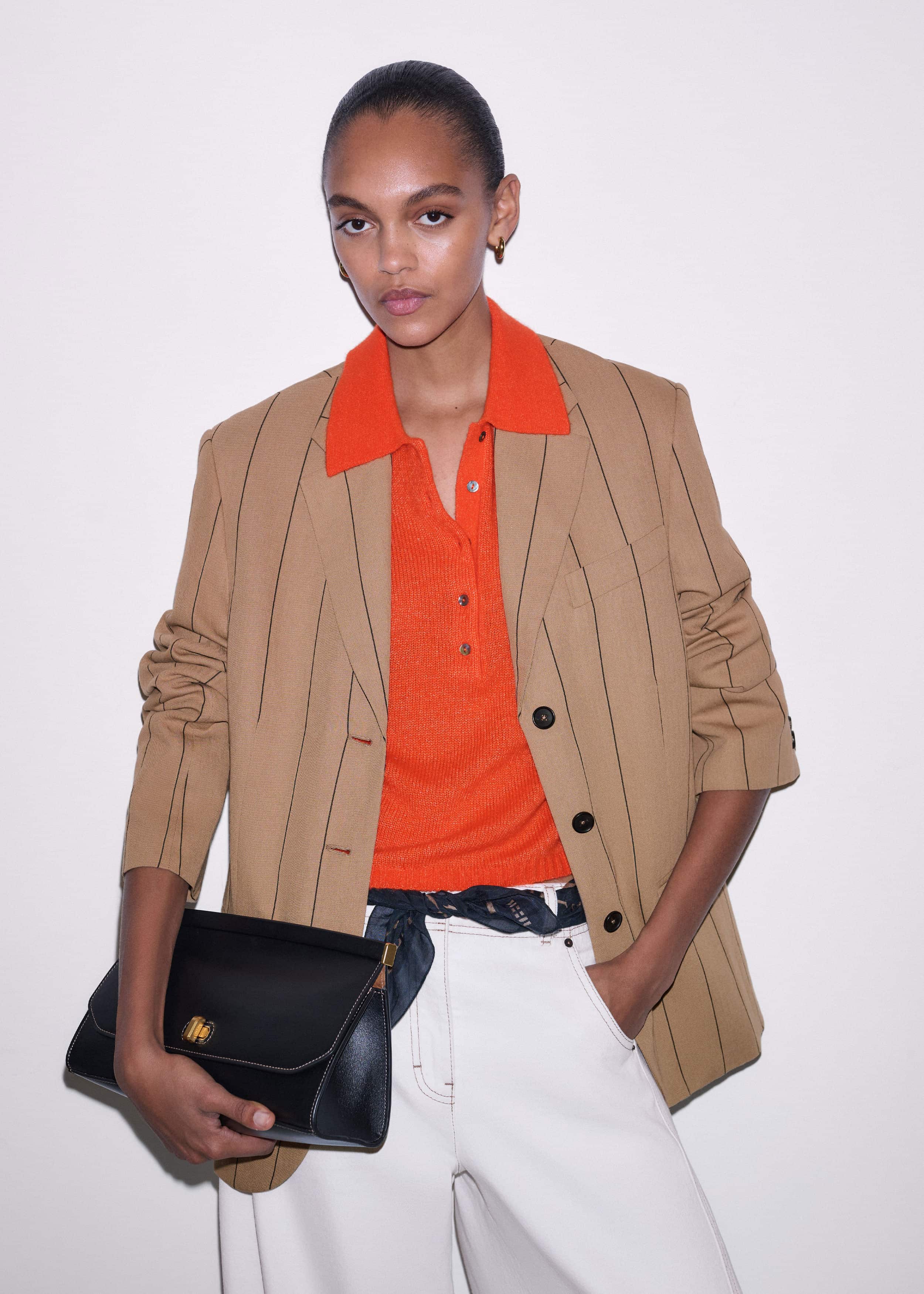 Tan Icon Intelligently Oversized Pinstripe Blazer meandem