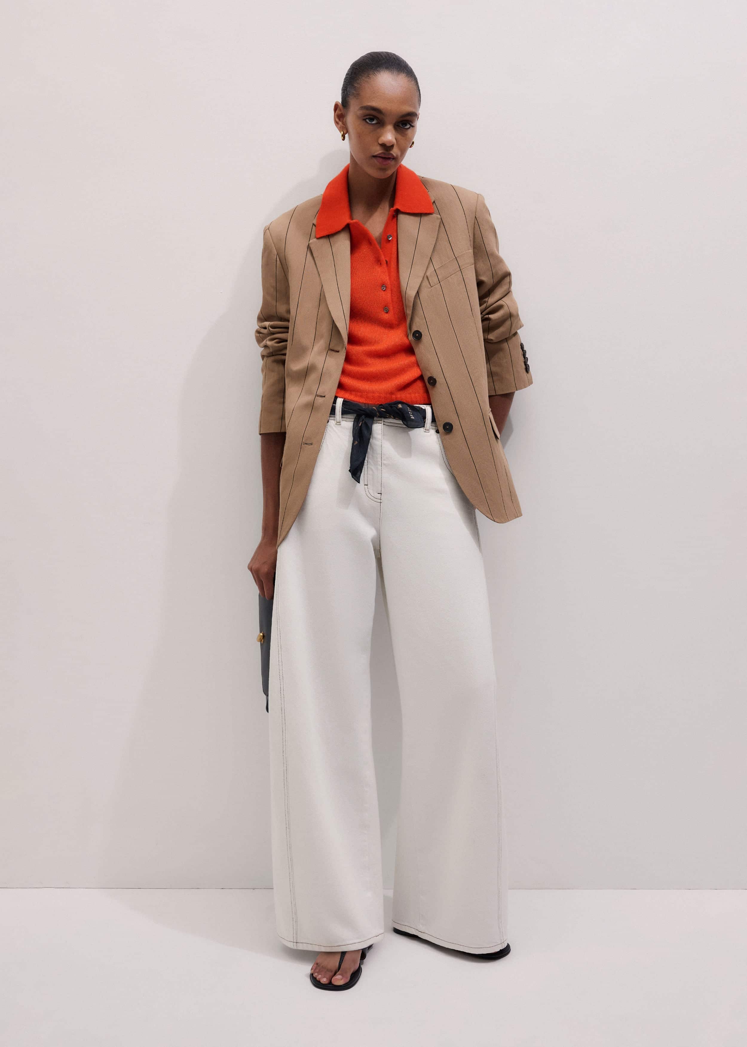 Tan Icon Intelligently Oversized Pinstripe Blazer meandem