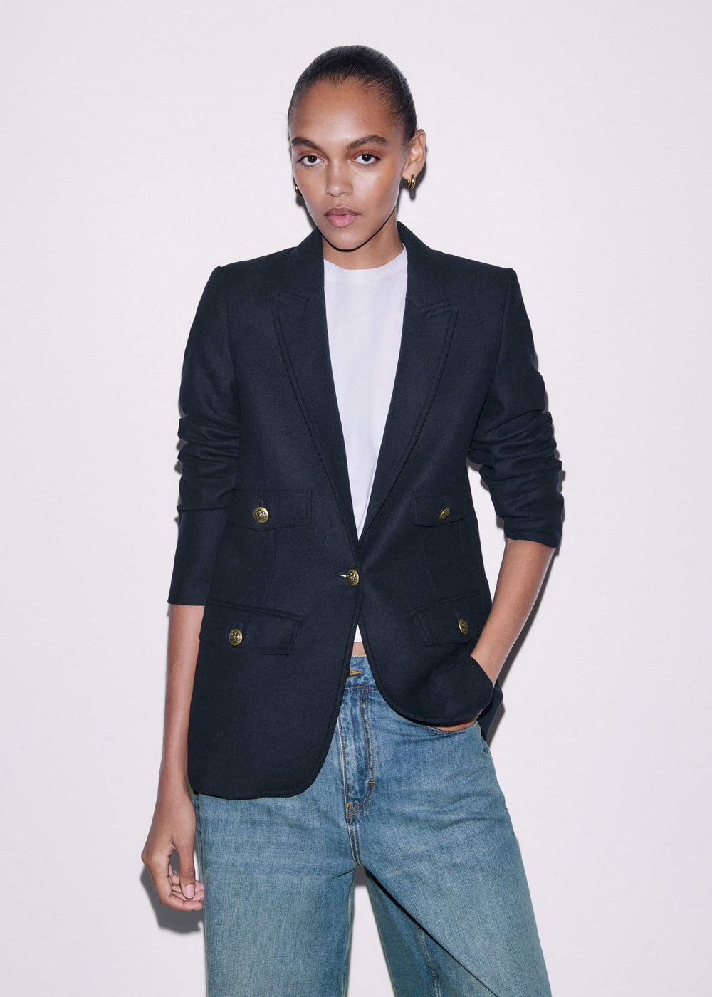 Navy Sharp Shoulder Blazer meandem