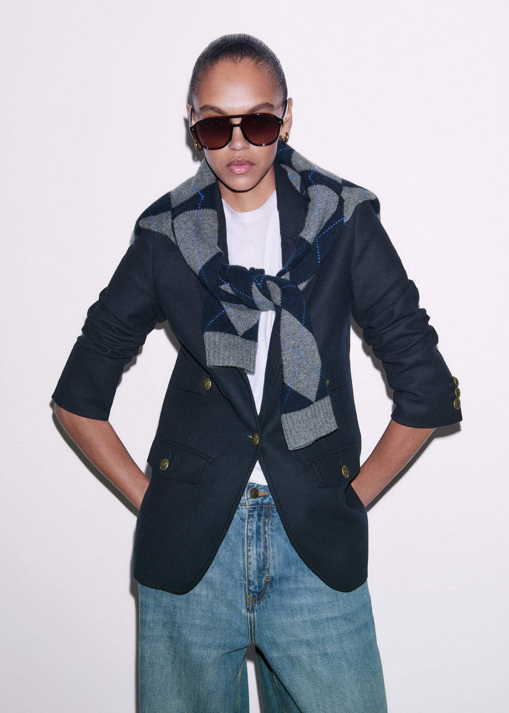 Navy Sharp Shoulder Blazer meandem