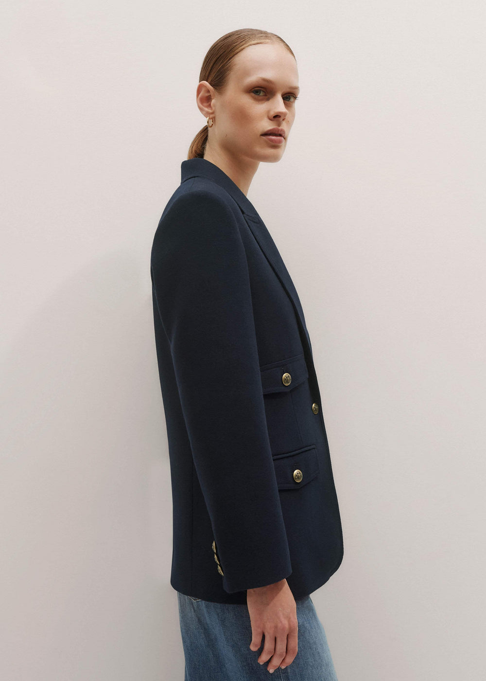 Navy Sharp Shoulder Blazer meandem