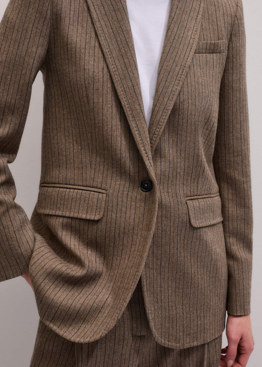 Mocha Brown Pinstripe Sharp Shoulder Blazer meandem