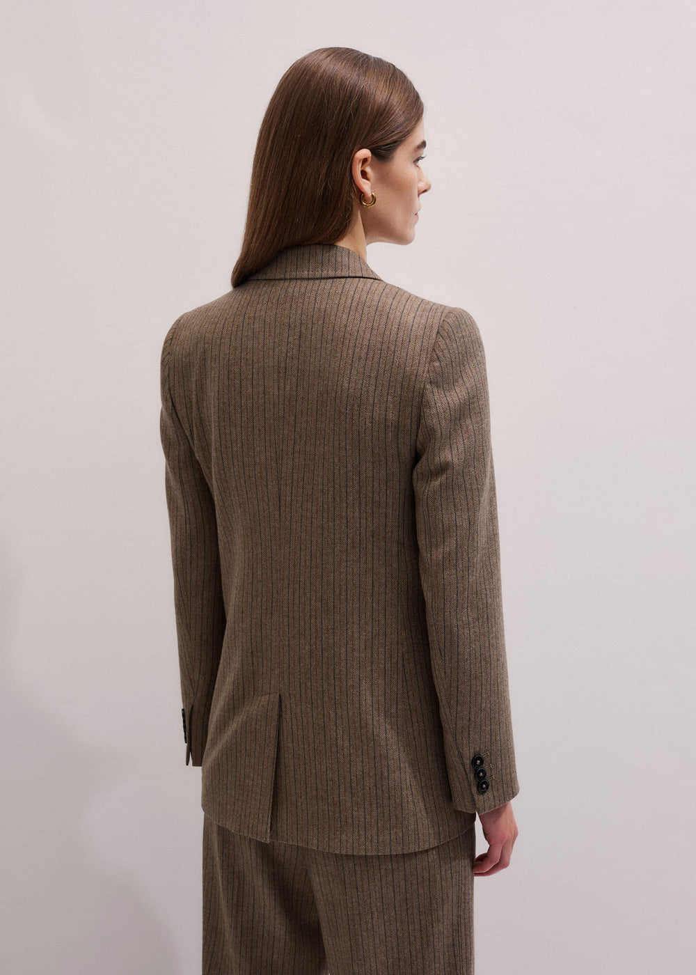Mocha Brown Pinstripe Sharp Shoulder Blazer meandem