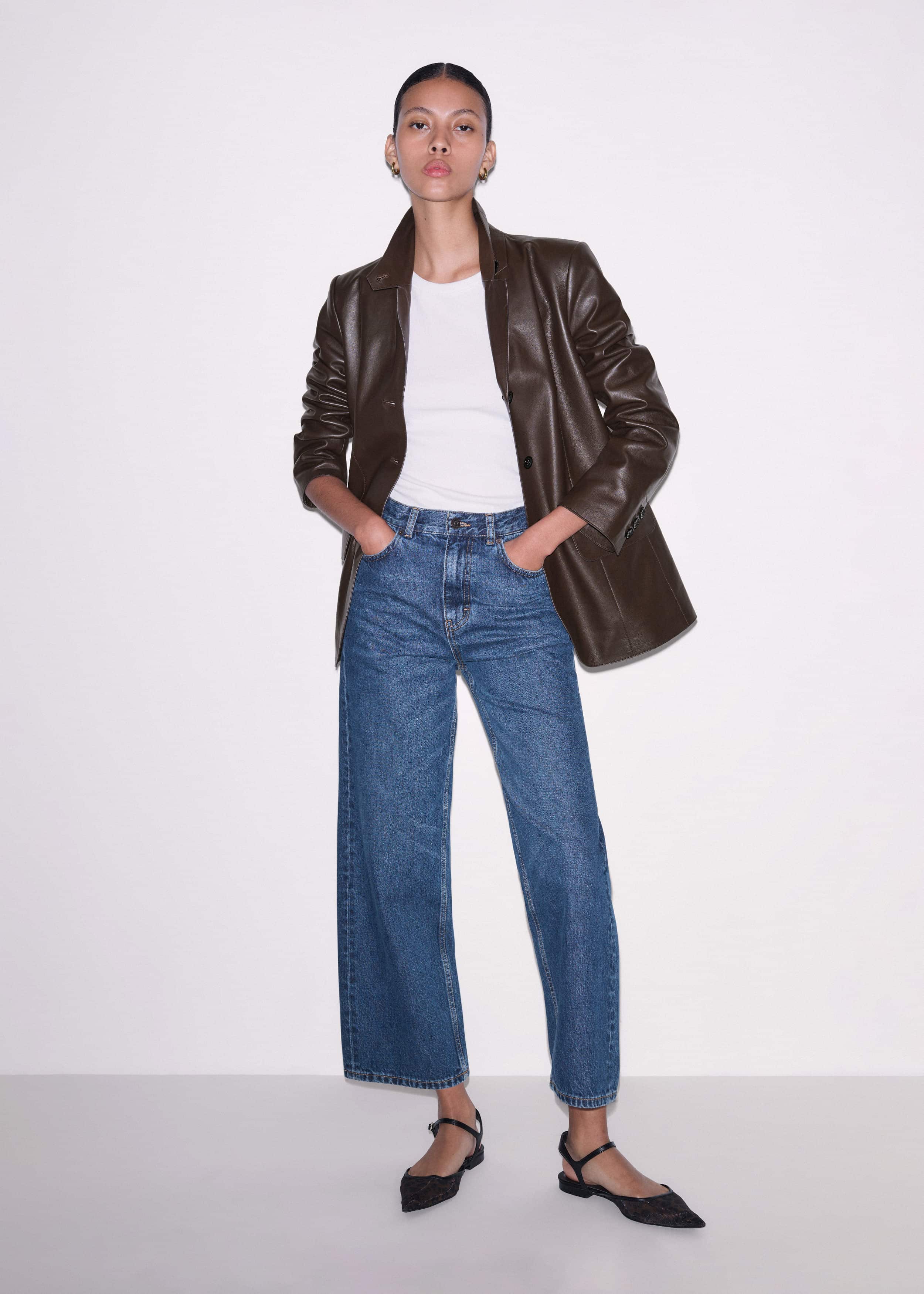 Brown Leather Luxe Relaxed Boyfriend Blazer meandem