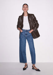 Brown Leather Luxe Relaxed Boyfriend Blazer meandem