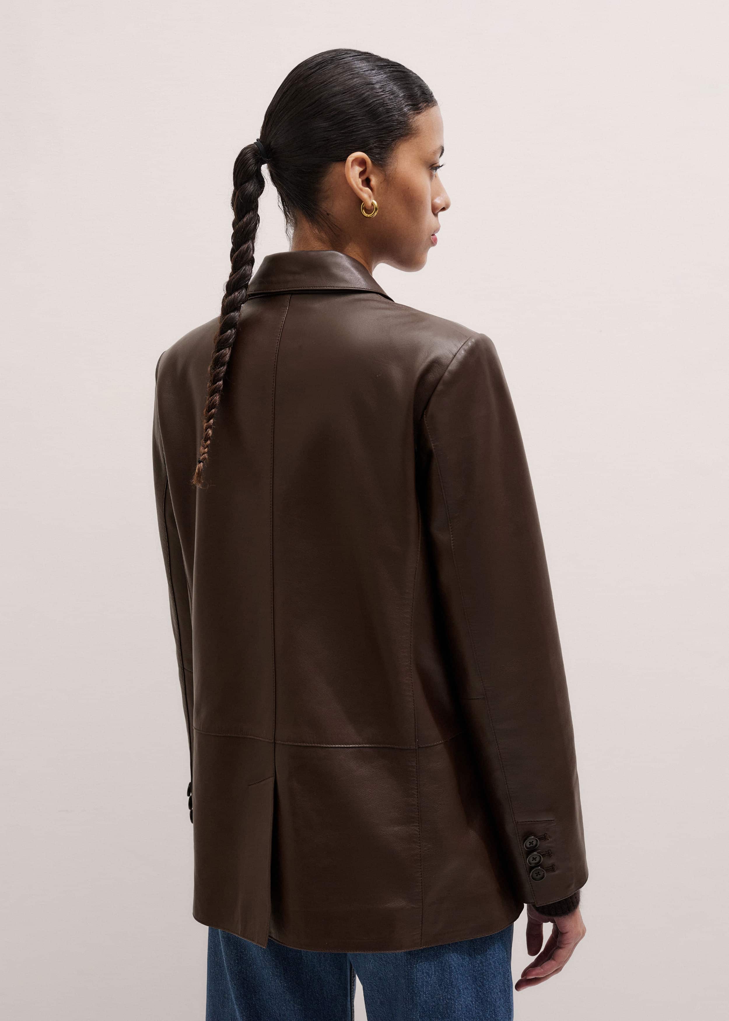 Brown Leather Luxe Relaxed Boyfriend Blazer meandem