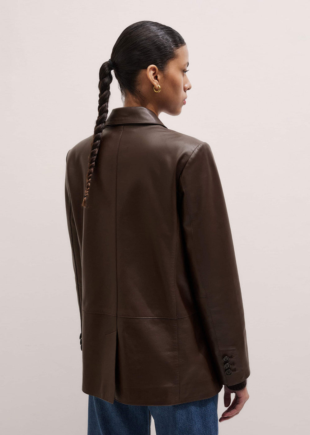 Brown Leather Luxe Relaxed Boyfriend Blazer meandem