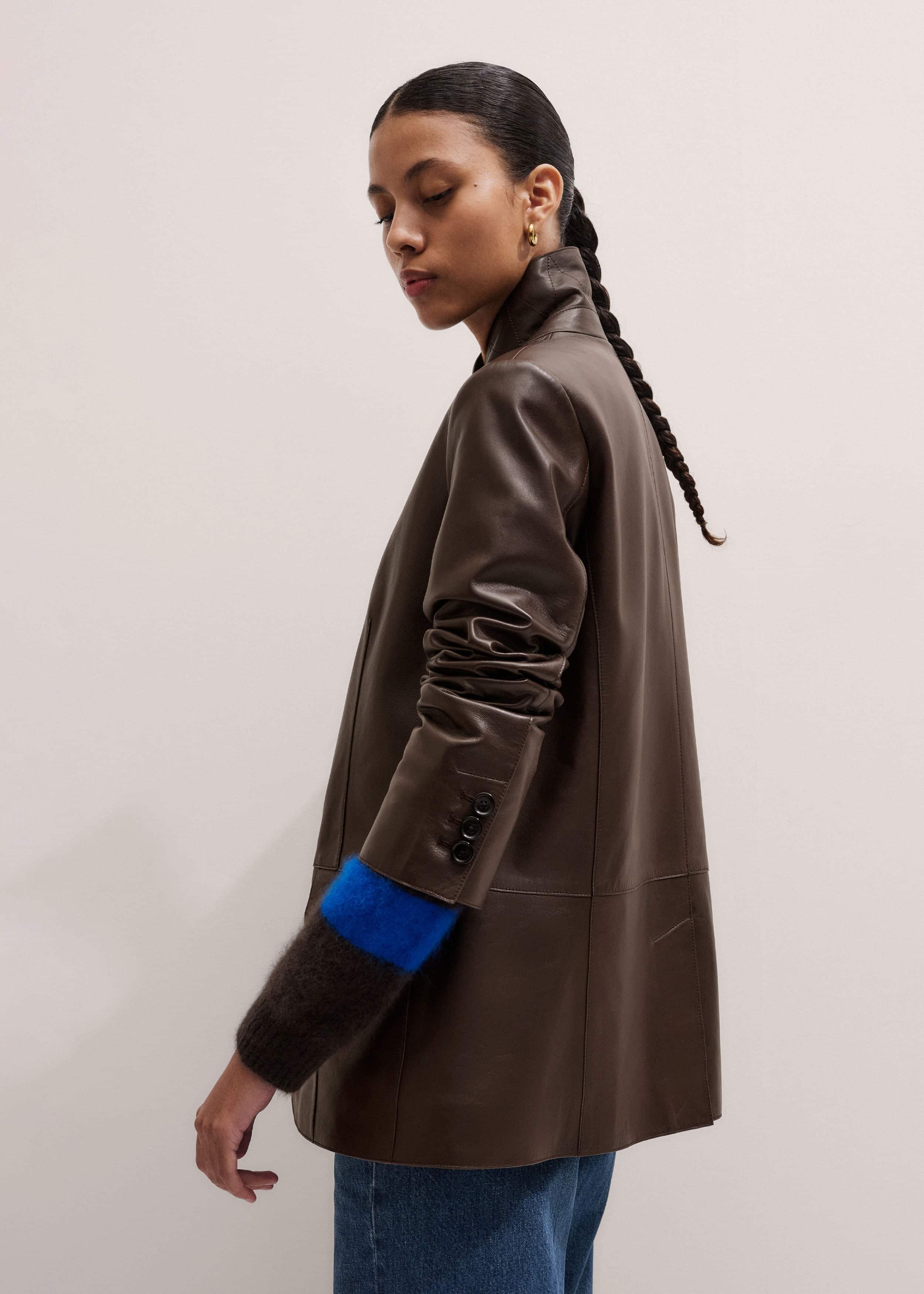 Brown Leather Luxe Relaxed Boyfriend Blazer meandem