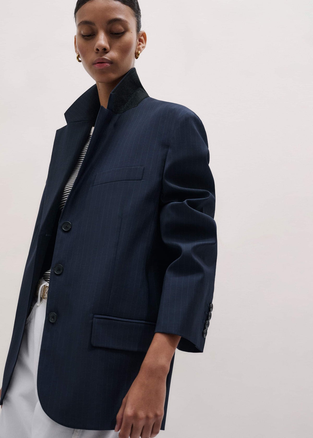 Navy Pinstripe Oversized Blazer meandem