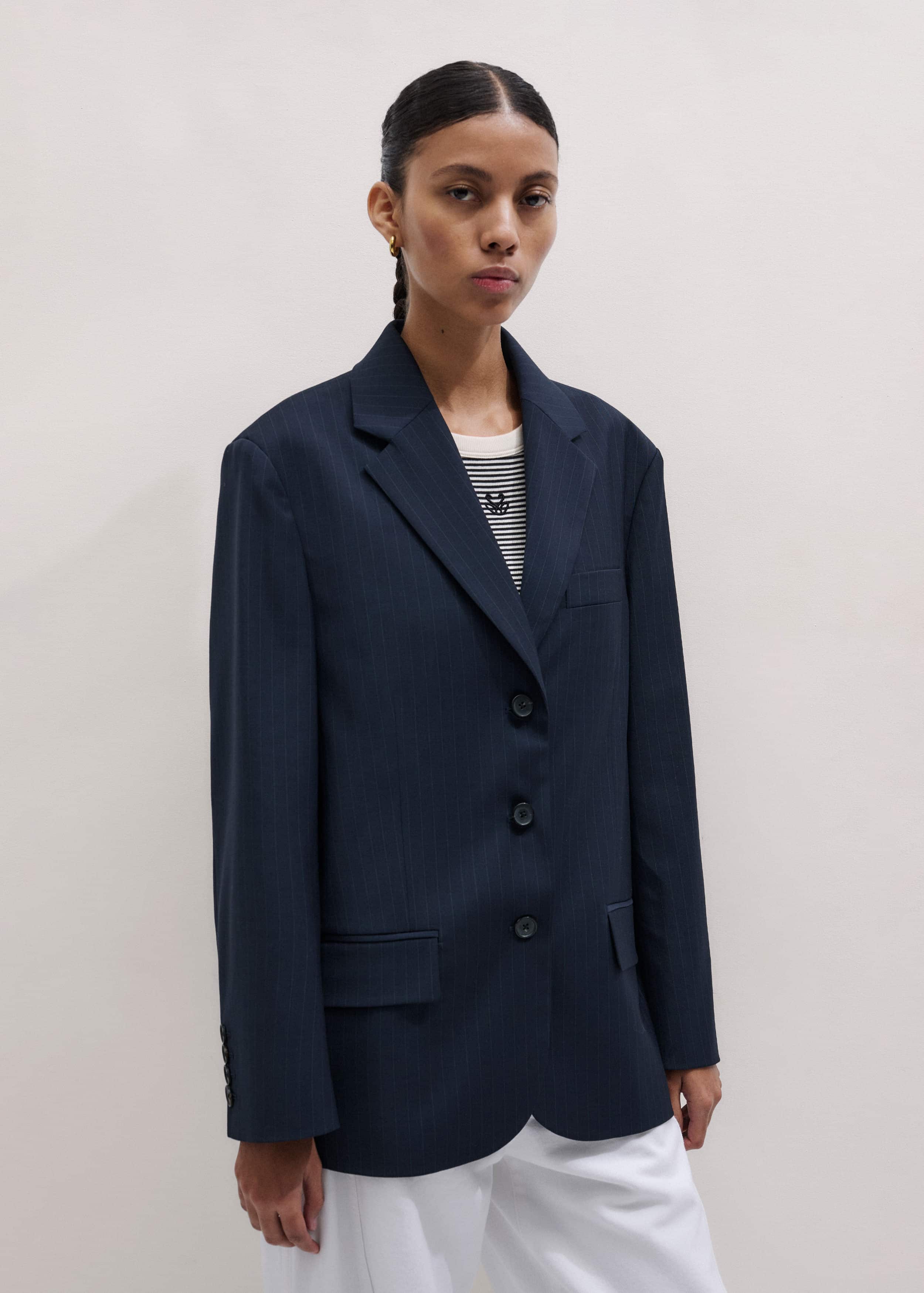 Navy Pinstripe Oversized Blazer meandem