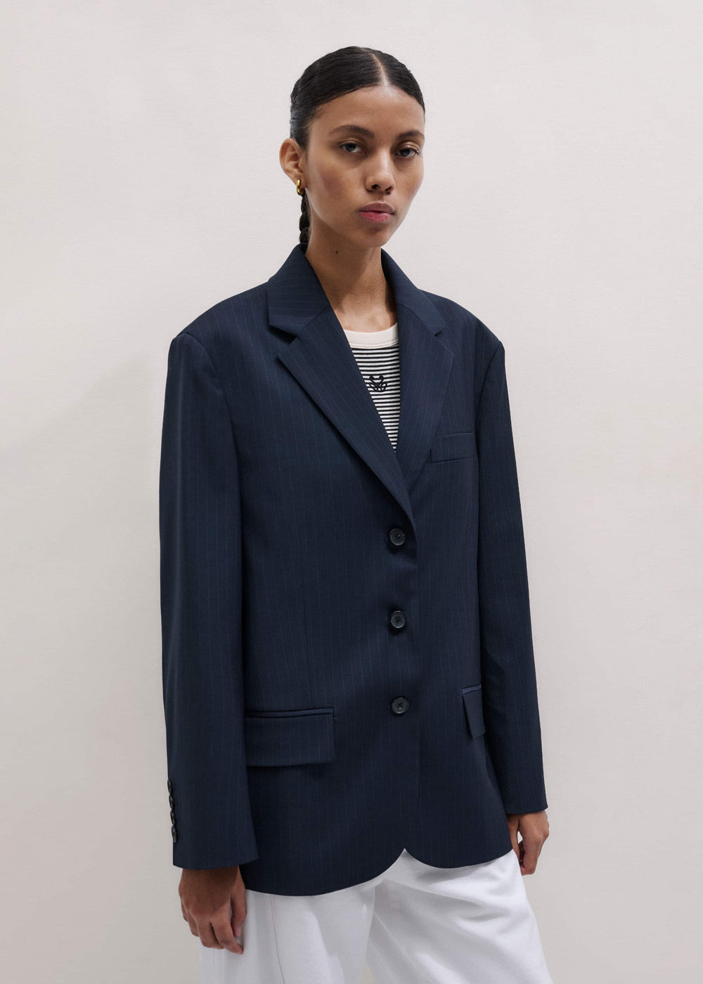 Navy Pinstripe Oversized Blazer meandem