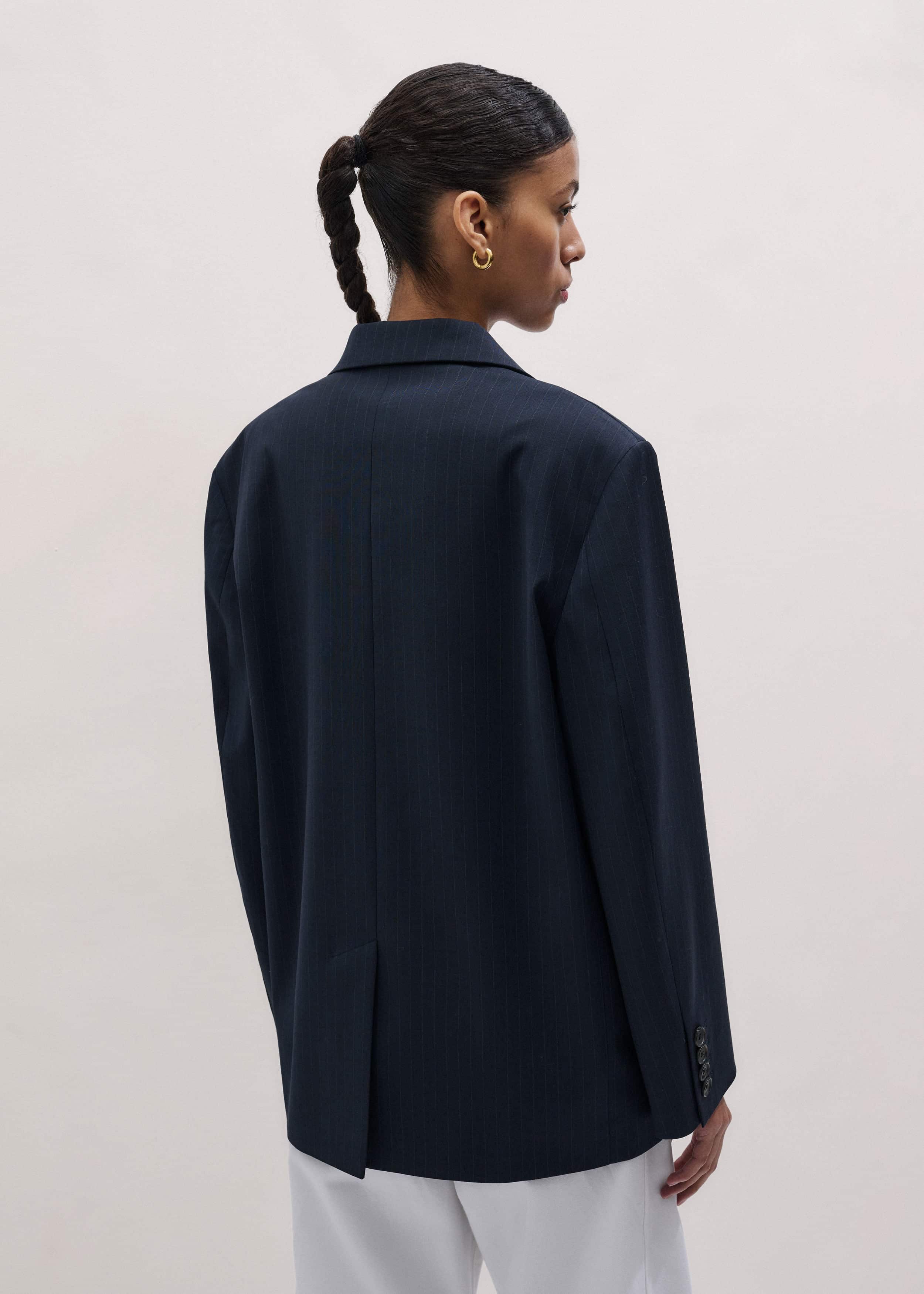 Navy Pinstripe Oversized Blazer meandem
