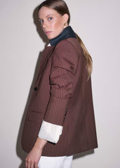 Cinnamon Pinstripe Sharp Shoulder Contour Blazer meandem