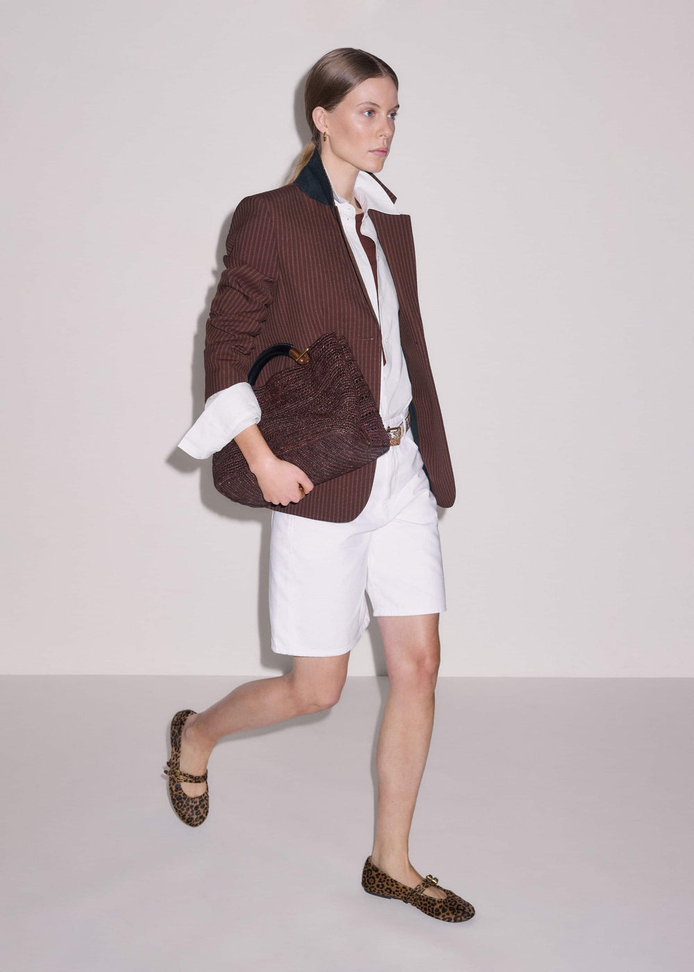Cinnamon Pinstripe Sharp Shoulder Contour Blazer meandem