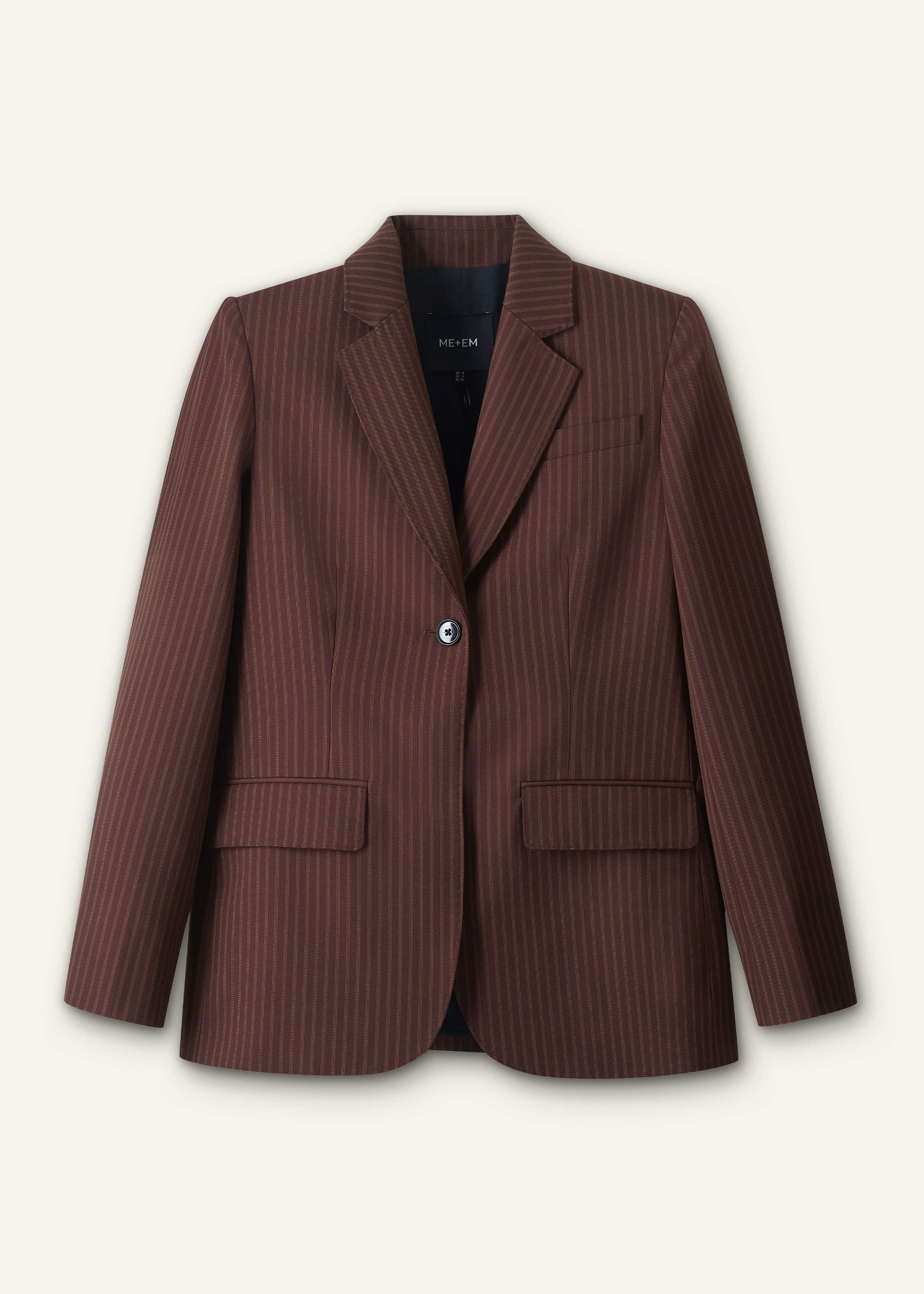 Cinnamon Pinstripe Sharp Shoulder Contour Blazer meandem