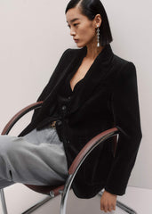 Black Stretch Velvet Sharp Shoulder Blazer meandem