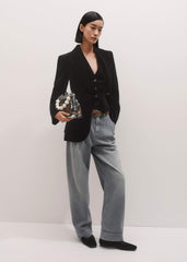 Black Stretch Velvet Sharp Shoulder Blazer meandem