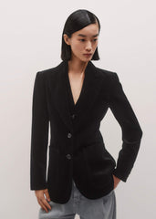 Black Stretch Velvet Sharp Shoulder Blazer meandem
