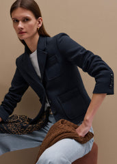 Navy Herringbone Fitted Crop Jacket meandem