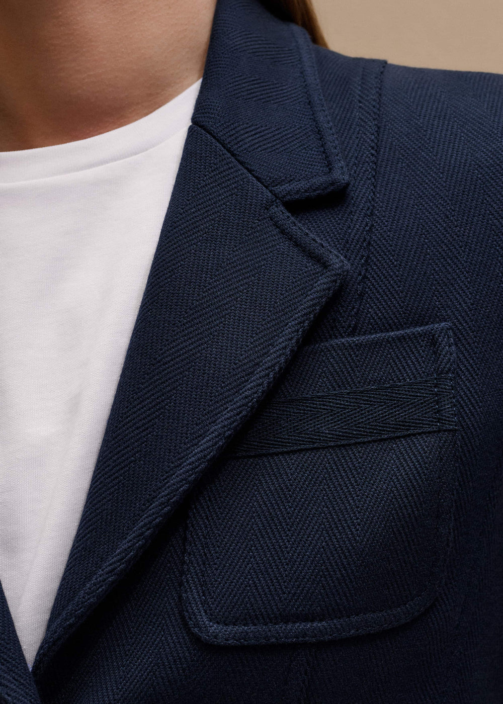 Navy Herringbone Fitted Crop Jacket meandem