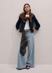 Navy Herringbone Fitted Crop Jacket meandem